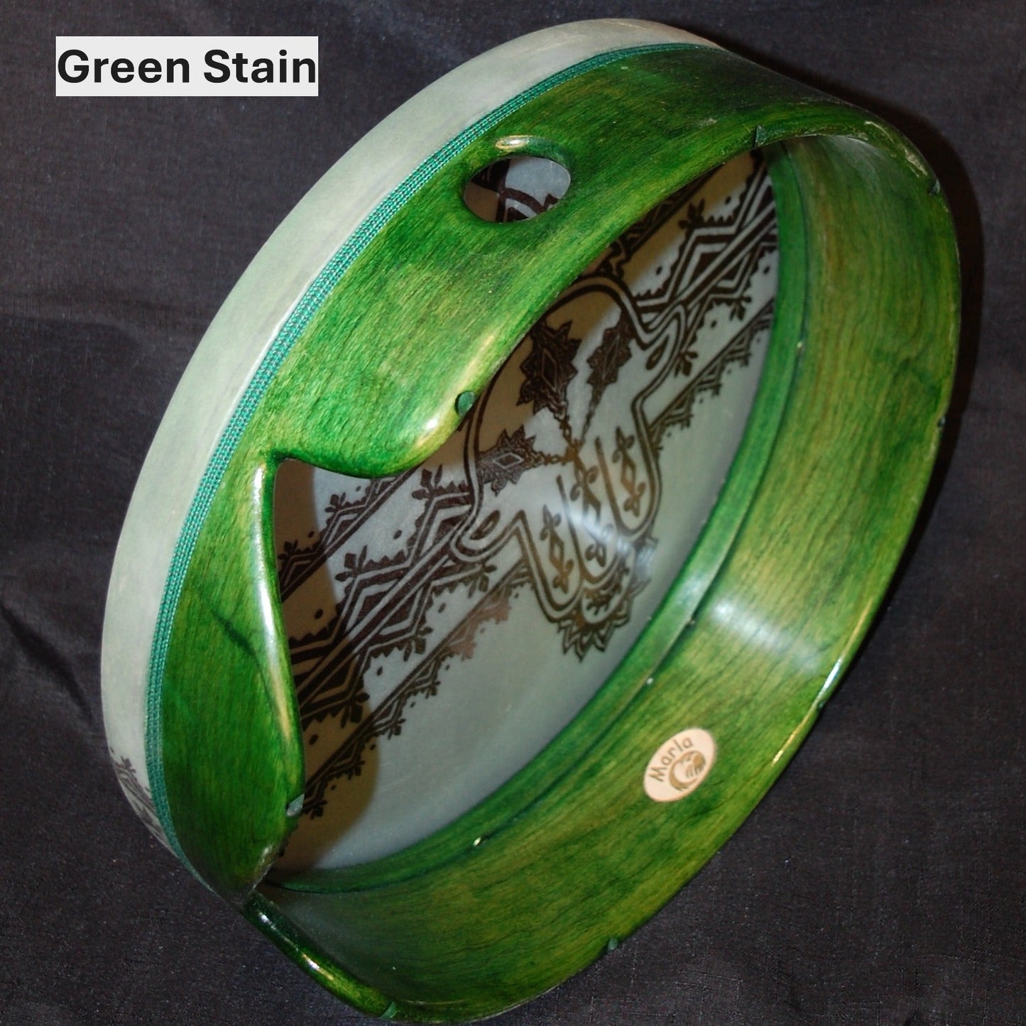 frame drum green stain sample